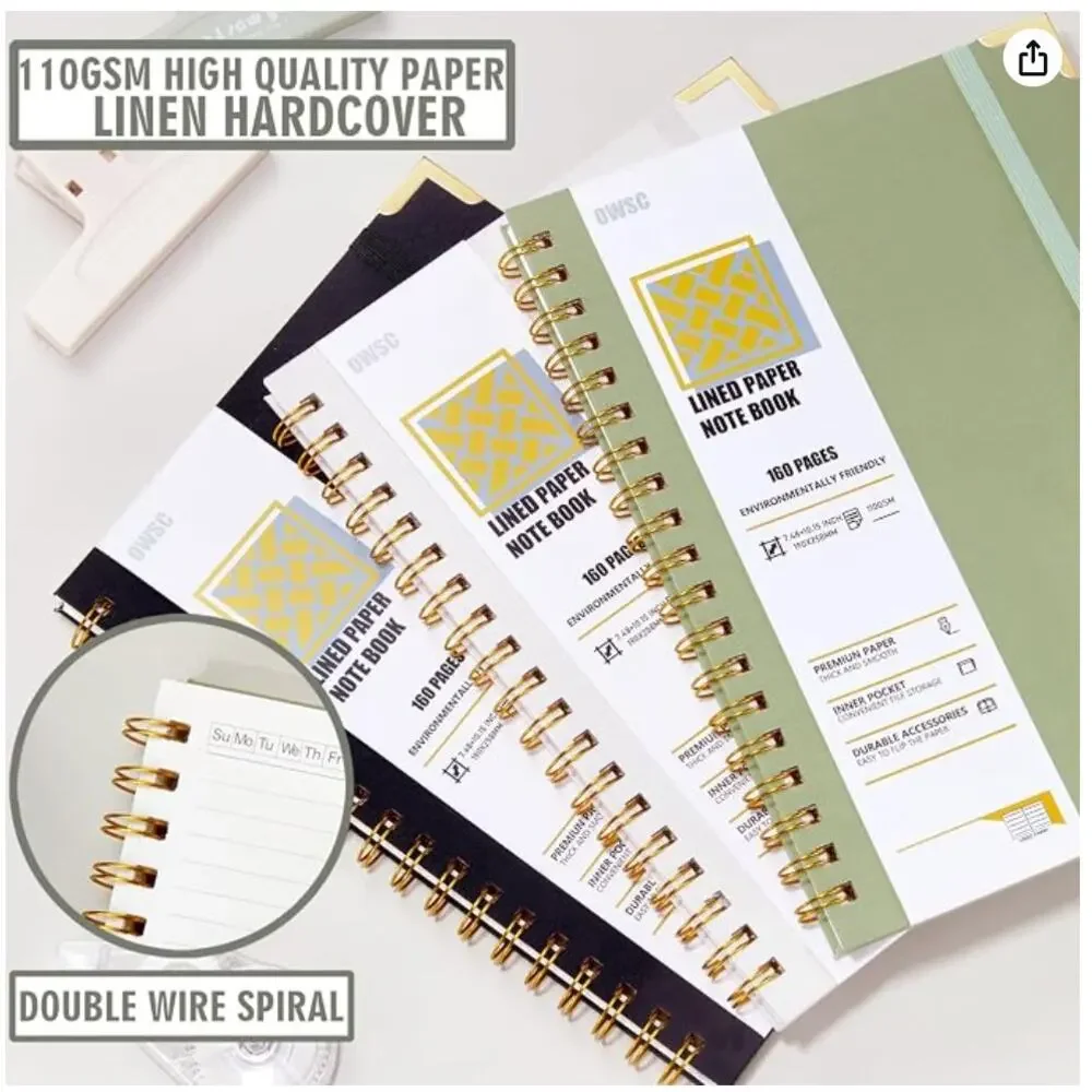 3 Pack Hardcover B5 College Ruled Spiral Notebook, 480 Pages- Grey Green Black